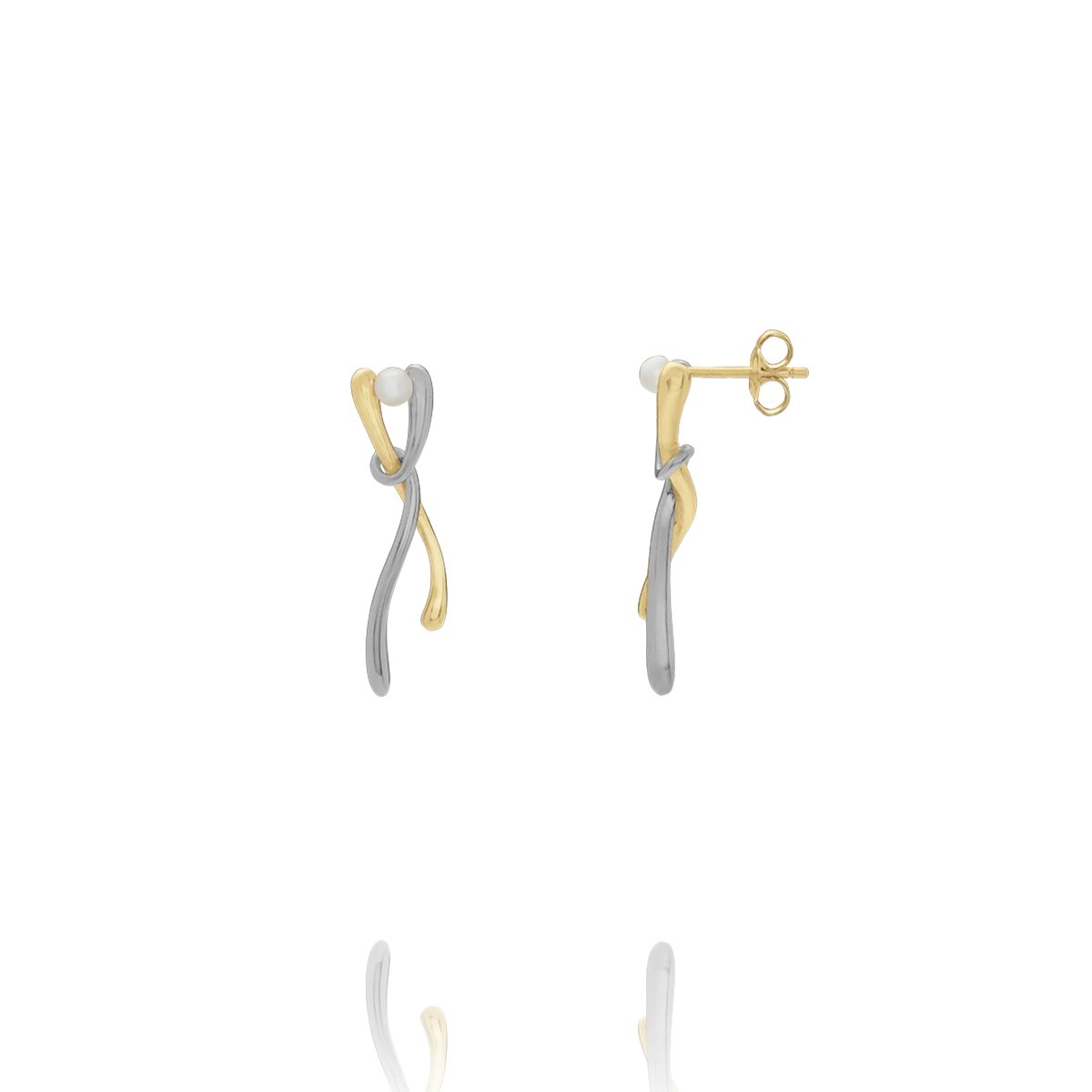 Boucles d’oreilles ENTRELIA – Argent Bicolore et Perle Blanche