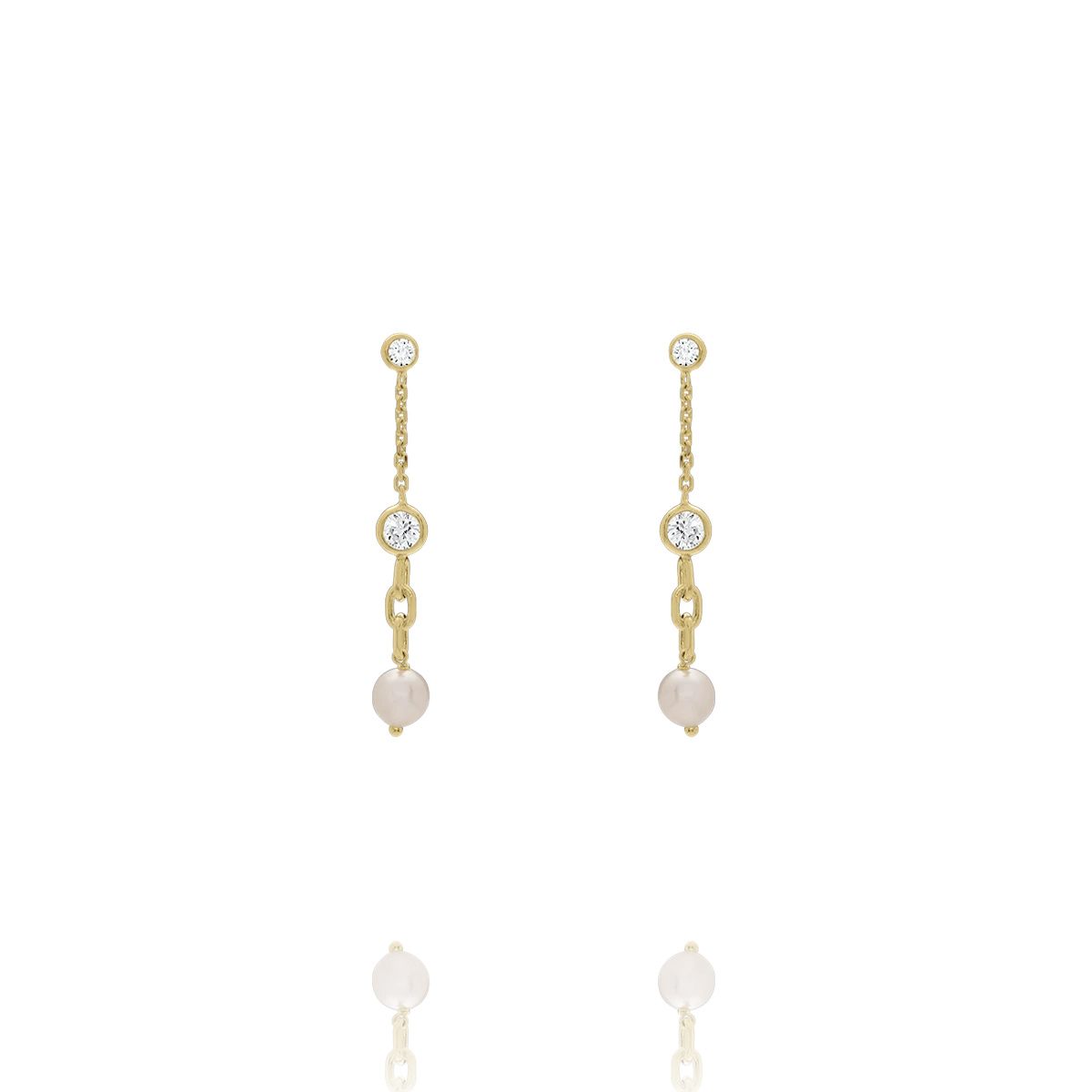 Boucles d’oreilles HARMONIE – Argent Doré, Perle et Zircones