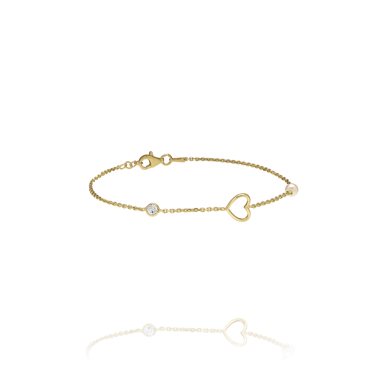 Bracelet IDYLLE –  Argent Doré, Zircone et Perle Blanche