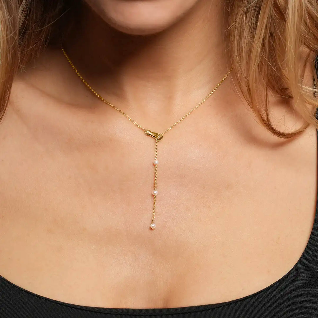 Collier MANEA - Argent Doré et Perle Blanche