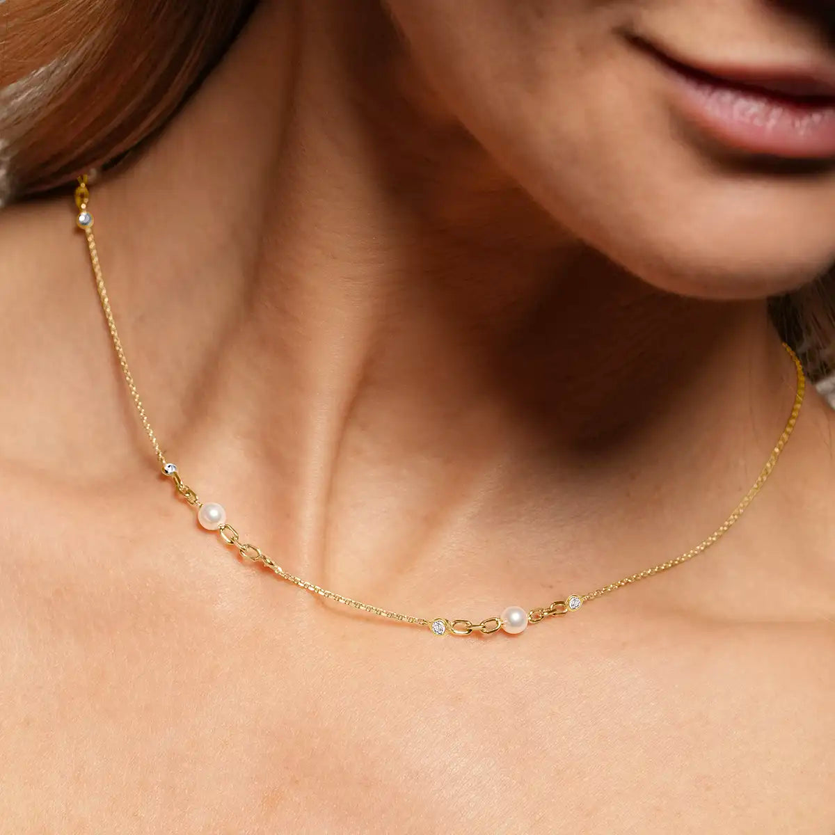Collier HARMONIE – Argent Doré, Perles et Zircones