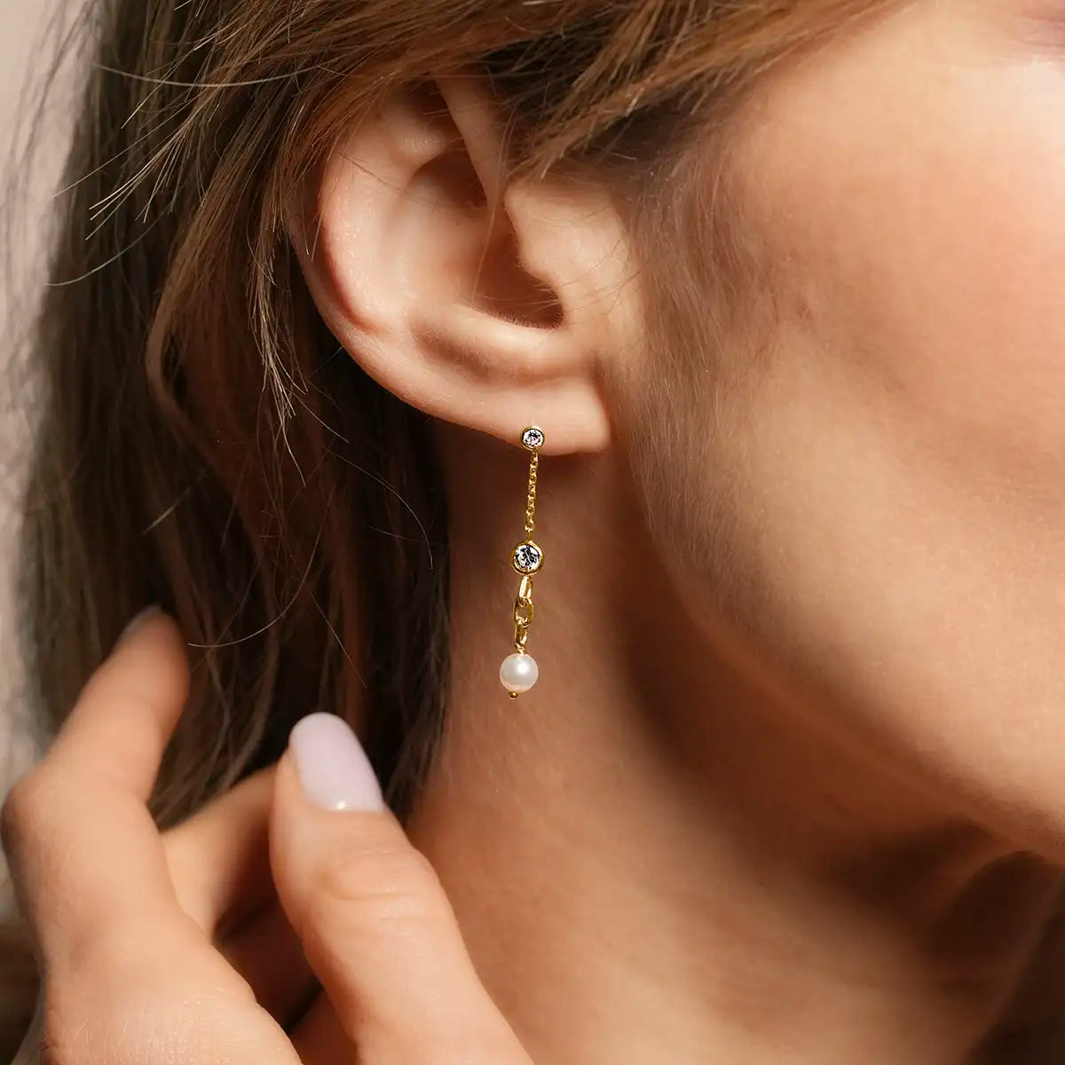 Boucles d’oreilles HARMONIE – Argent Doré, Perle et Zircones