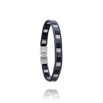 Bracelet Acier, perles de verre teintes grises et bleues ORION