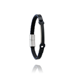 Bracelet Acier PVD noir, cordelette et cuir bleus DONOVAN