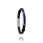 Bracelet Caoutchouc noir, cordelette bleue et acier SOHAN