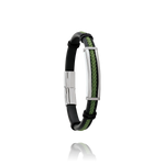 Bracelet Caoutchouc noir, cordelette verte et acier SOHAN