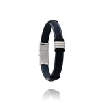 Bracelet Cuir noir, ruban Noir, acier et décor or ORSO