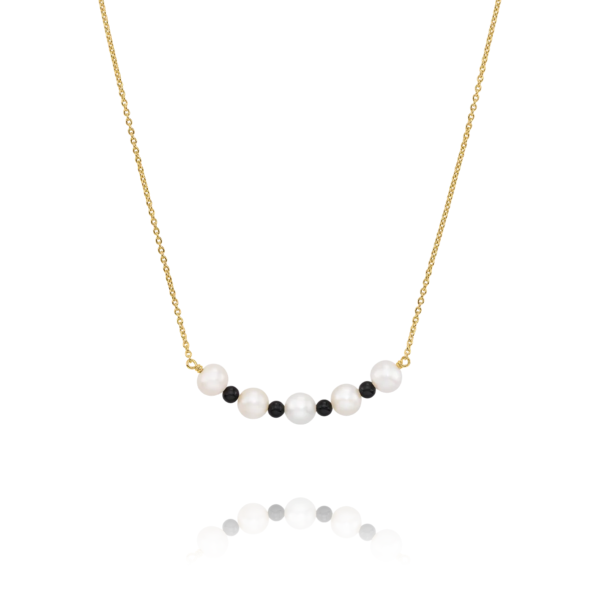 Collier Argent 925 doré, perles blanches et onyx BORA