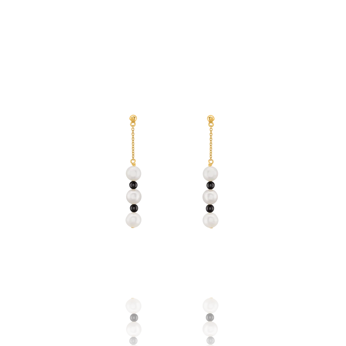 Boucles d'oreilles Argent 925 doré, perles blanches et onyx BORA