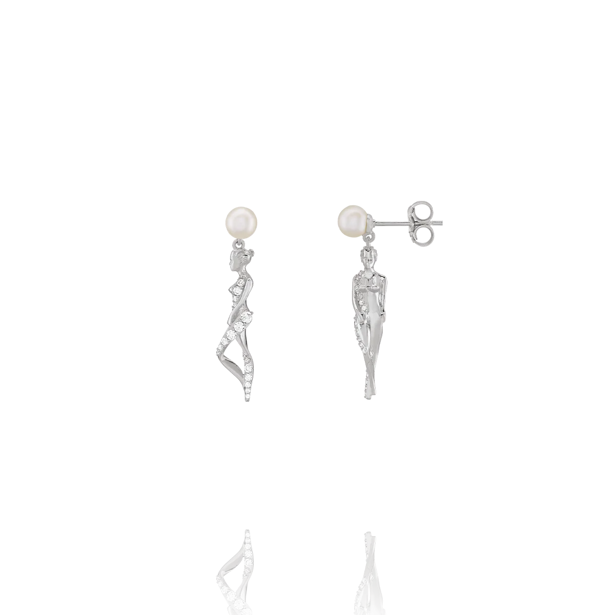 Boucles d'oreilles Argent 925, zircons et perle blanche POEMA