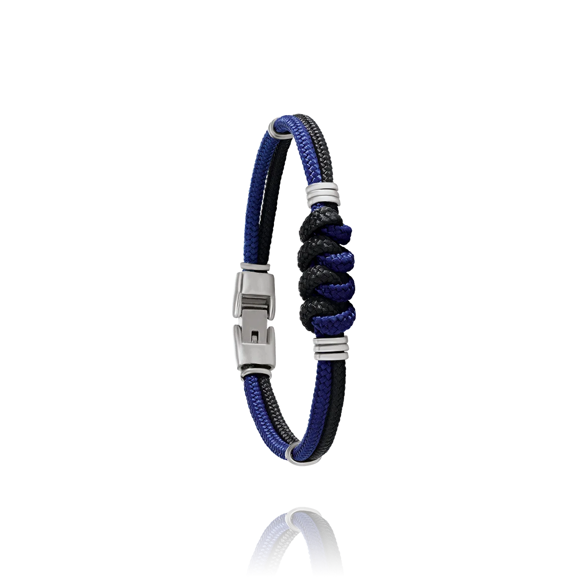 Bracelet Cordelette noire et bleue, acier JAKE