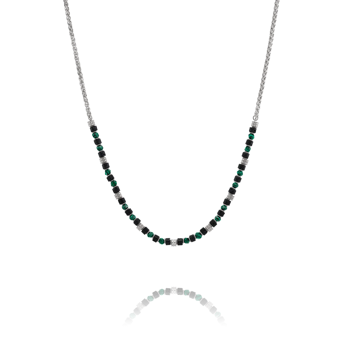 Collier Acier, malachite et pierre de lave BENGALE