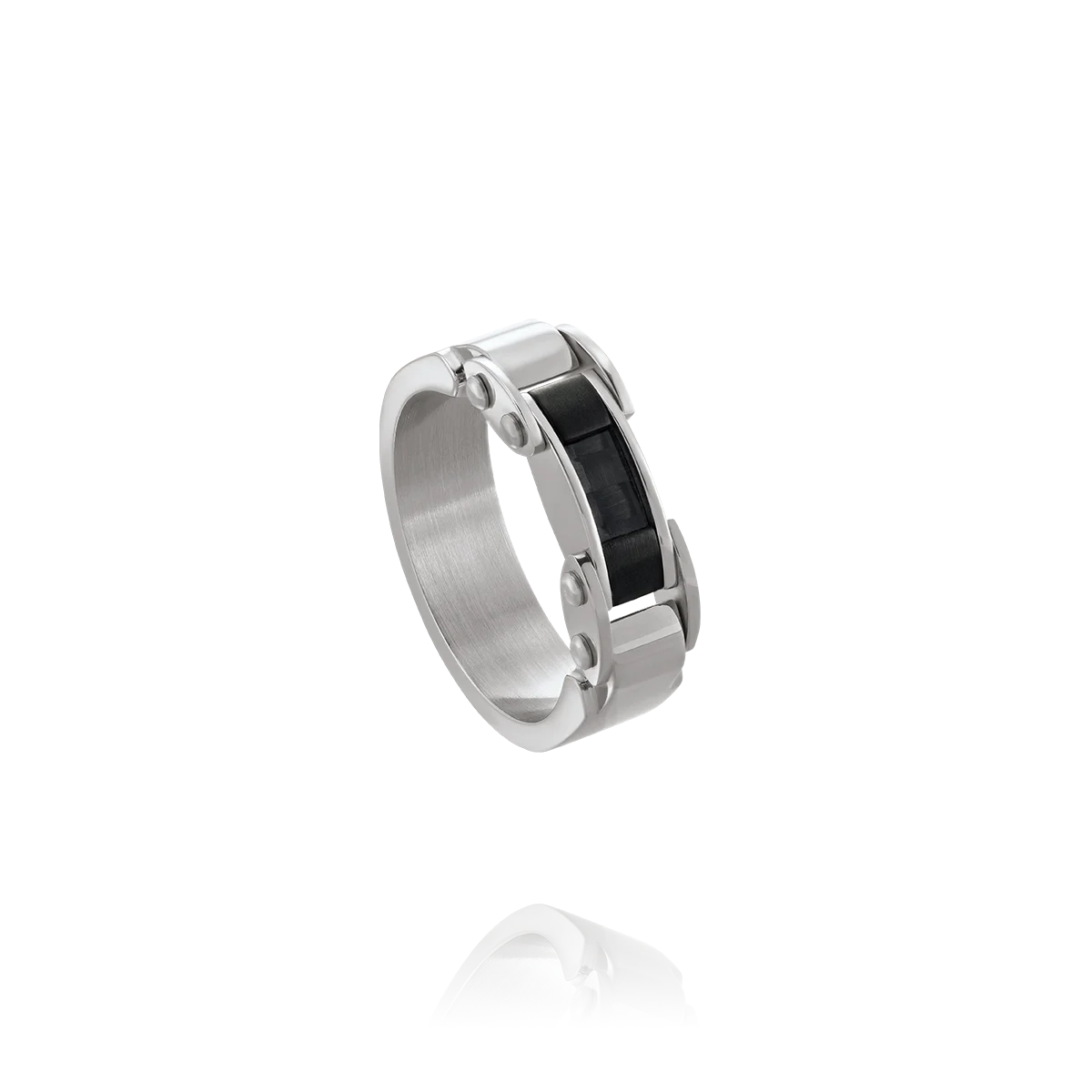 Bague Acier, acier PVD noir et fibre de carbone noire NUNKI